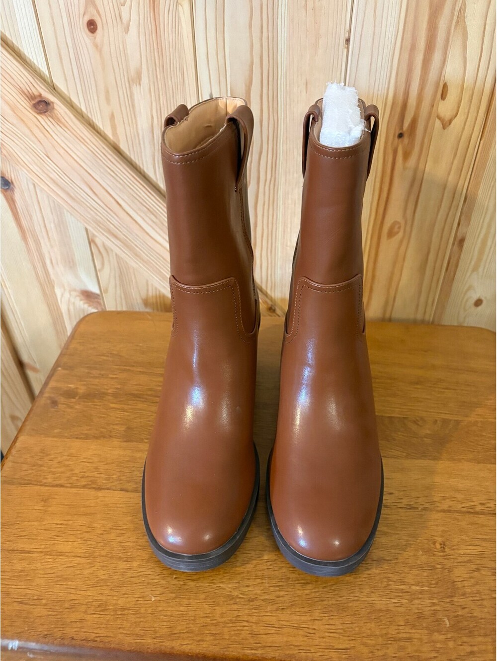 Coutgo Brown Mid-Calf/Ankle Block Heel Boots Size 9